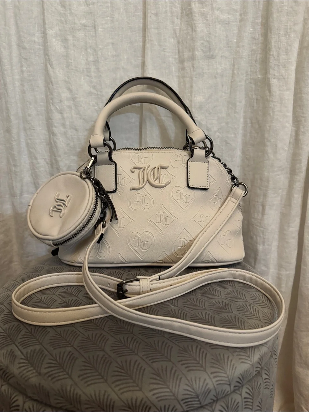Juicy Couture Cream Embossed Dome Crossbody with Coin Pouch